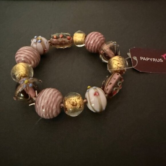 Beautiful Papyrus Brand Mauve/Gold Beaded Bracelet - Picture 1 of 6